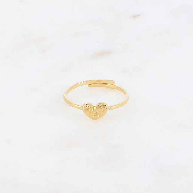 Bague fine - anneau martelé et coeur plat texturé