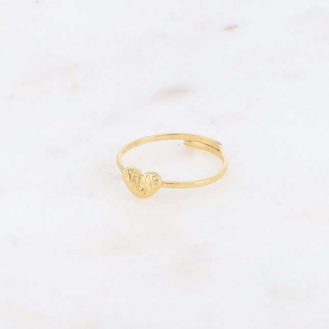 Bague fine - anneau martelé et coeur plat texturé