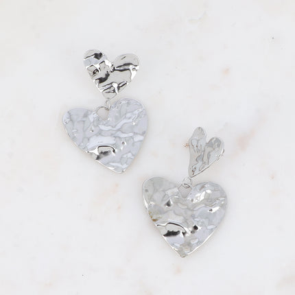 Dangle earrings - double textured heart