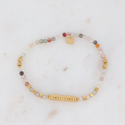 Bracelet Renay - cylindre strié et pierres naturelles