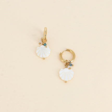 Tiana Creole Earrings - Mother-of-pearl shell, 2 natural stones