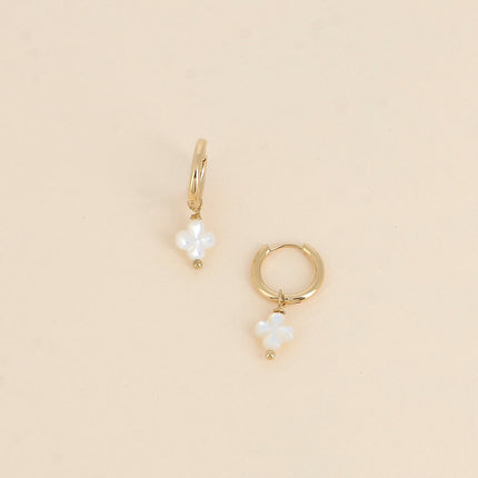 Creole earrings - mother-of-pearl clover pendant