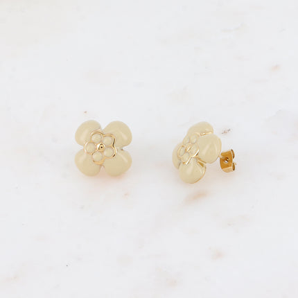 Boucles puces - motif fleur bombée en émail