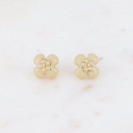 Boucles puces - motif fleur bombée en émail