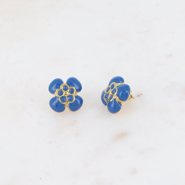Boucles puces - motif fleur bombée en émail