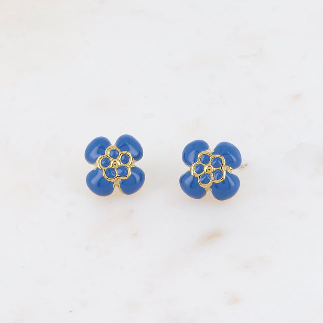 Boucles puces - motif fleur bombée en émail