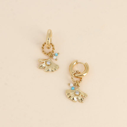 Créoles Lani - ginko avec cristal, pâte de verre et perle d'eau douce
