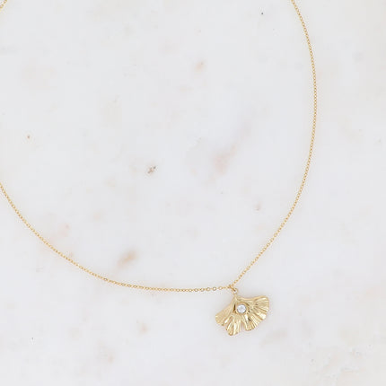 Collier - pendentif ginko avec cristal