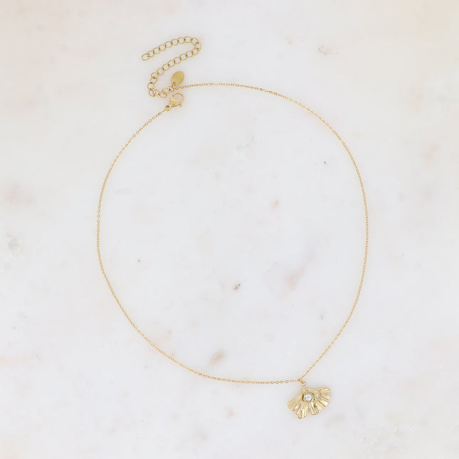Collier - pendentif ginko avec cristal
