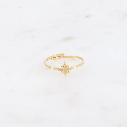 Bague fine - anneau martelé et étoile du Nord texturée