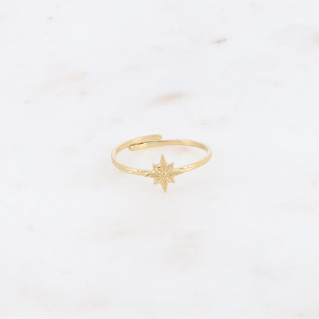 Bague fine - anneau martelé et étoile du Nord texturée
