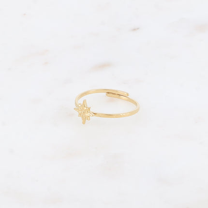Bague fine - anneau martelé et étoile du Nord texturée
