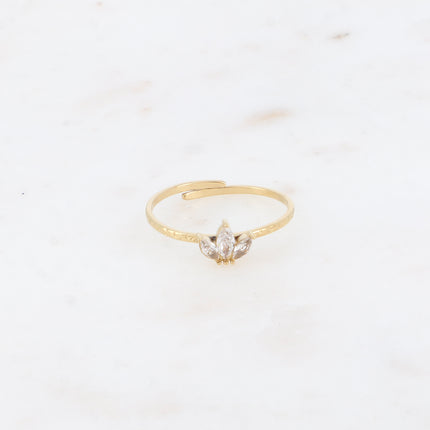 Bague fine - anneau martelé et 3 cristaux style diadème