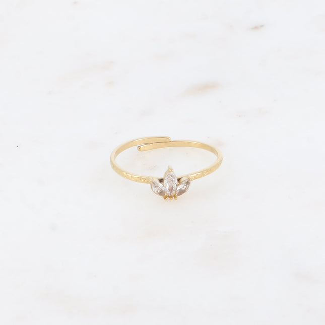 Bague fine - anneau martelé et 3 cristaux style diadème