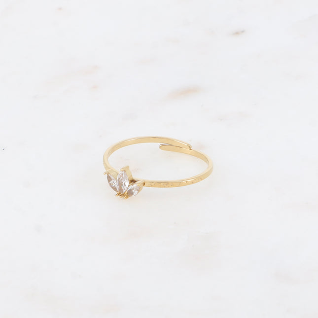 Bague fine - anneau martelé et 3 cristaux style diadème