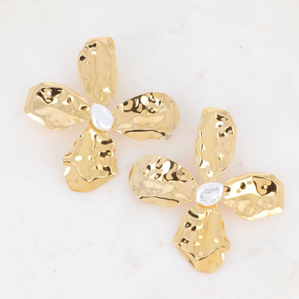 Boucles puces XL - pièce en forme de fleur avec perle de résine