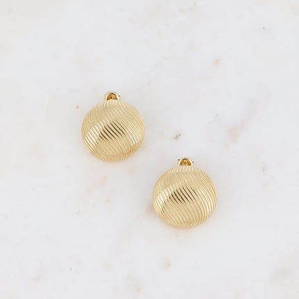 Boucles puces - pièce ronde aux lignes ondulées gravées 25mm