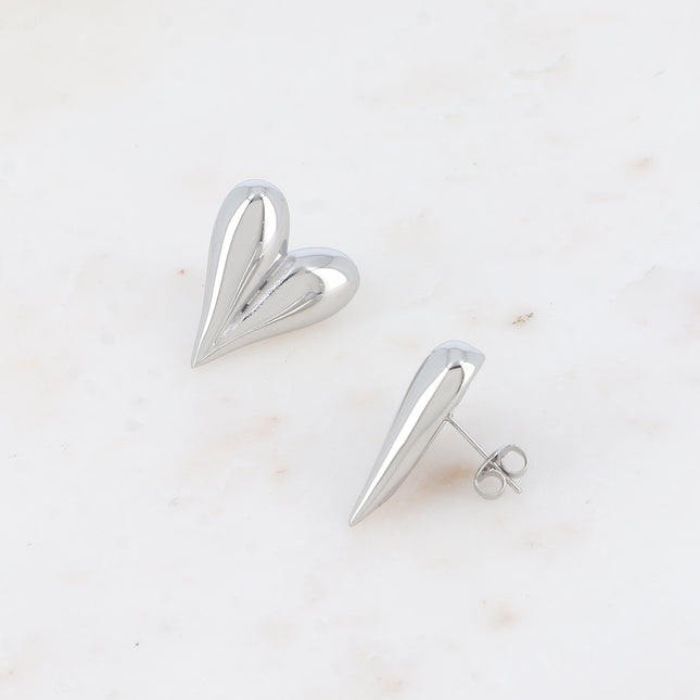 Boucles puces - coeur allongé et bombé, effet miroir