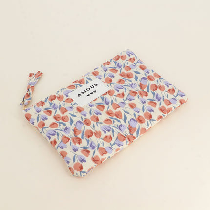 Trousse côtelée - AMOUR et coeur, motifs fleuris imprimés
