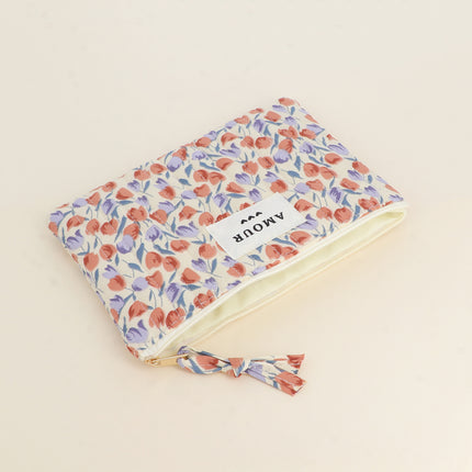 Trousse côtelée - AMOUR et coeur, motifs fleuris imprimés