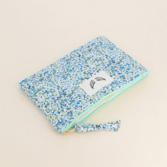 Trousse côtelée - ailes d'ange, motifs fleuris imprimés