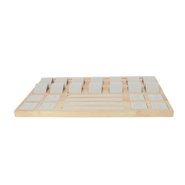 Présentoir en lin et bois - 14 Boucles / 8 bagues / 8 joncs