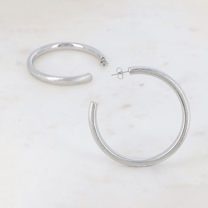 Hoop earrings - smooth and brushed ring 60mm