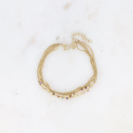 Bracelet Ellyn - 5 rangs, mailles miroir, forçat et torsadée avec pierres naturelles