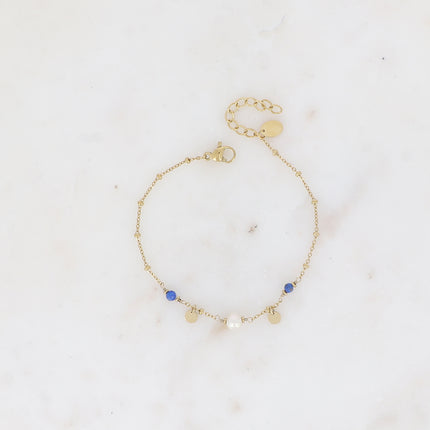 Bracelet - pastilles rondes, pierres naturelles et perle d'eau douce