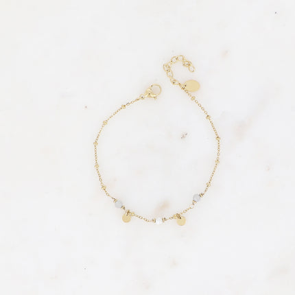 Bracelet - pastilles rondes, pierres naturelles et perle d'eau douce