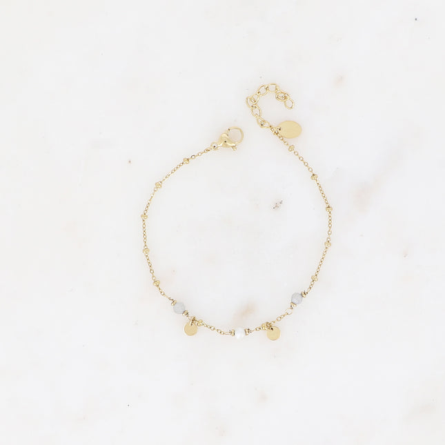 Bracelet - pastilles rondes, pierres naturelles et perle d'eau douce
