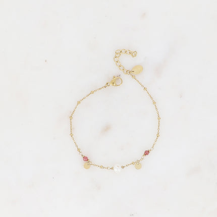 Bracelet - pastilles rondes, pierres naturelles et perle d'eau douce