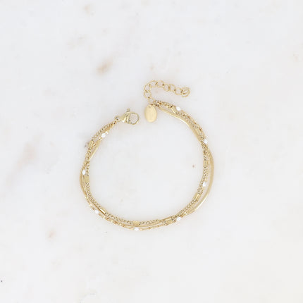 Bracelet 3 rangs Mériane - anneau avec maille grain de café émaillée, forçat et tubes et miroir