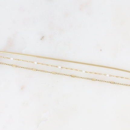 Bracelet 3 rangs Mériane - anneau avec maille grain de café émaillée, forçat et tubes et miroir