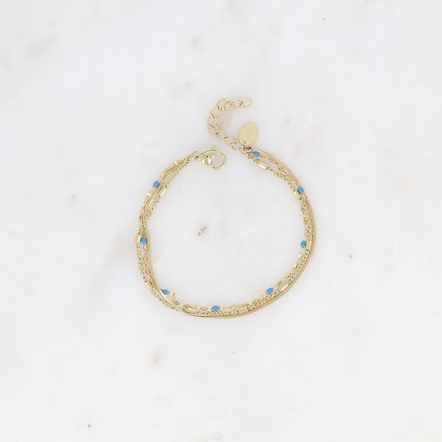 3-row Mériane bracelet - ring with enameled coffee bean link, curb chain and tubes and mirror