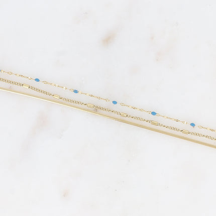 Bracelet 3 rangs Mériane - anneau avec maille grain de café émaillée, forçat et tubes et miroir