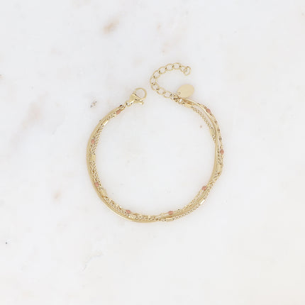 Bracelet 3 rangs Mériane - anneau avec maille grain de café émaillée, forçat et tubes et miroir