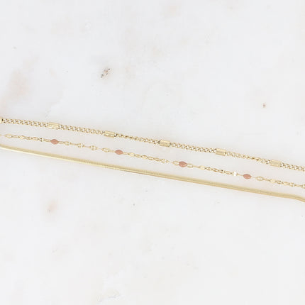 Bracelet 3 rangs Mériane - anneau avec maille grain de café émaillée, forçat et tubes et miroir
