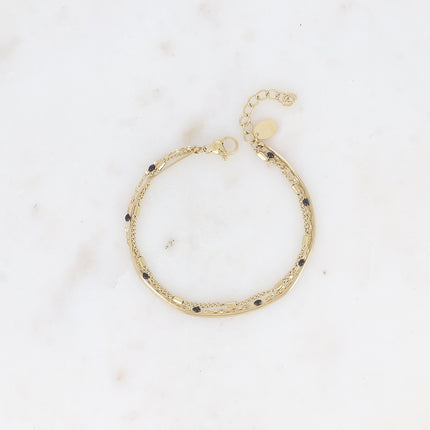 Bracelet 3 rangs Mériane - anneau avec maille grain de café émaillée, forçat et tubes et miroir
