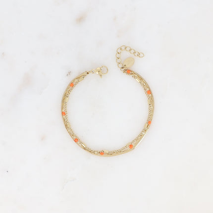 Bracelet 3 rangs Mériane - anneau avec maille grain de café émaillée, forçat et tubes et miroir