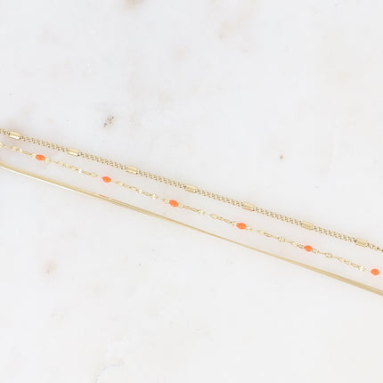 Bracelet 3 rangs Mériane - anneau avec maille grain de café émaillée, forçat et tubes et miroir