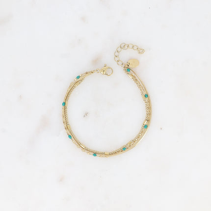 Bracelet 3 rangs Mériane - anneau avec maille grain de café émaillée, forçat et tubes et miroir