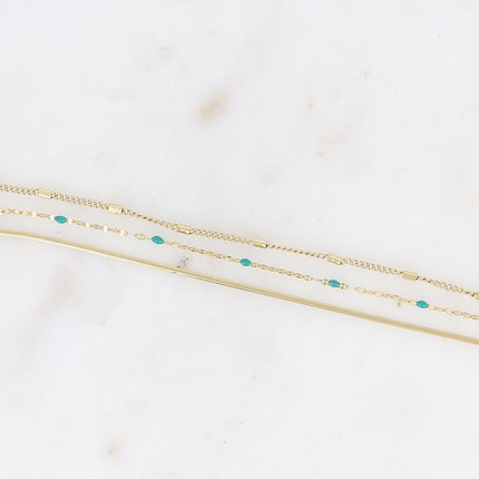 Bracelet 3 rangs Mériane - anneau avec maille grain de café émaillée, forçat et tubes et miroir