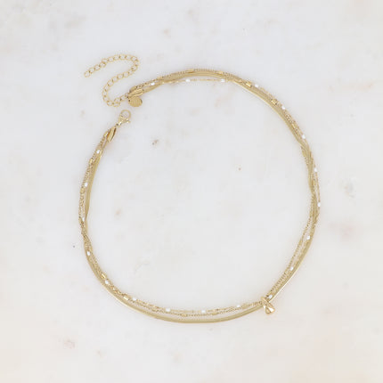 Collier 3 rangs Mériane - anneau avec maille grain de café émaillée, forçat et tubes et miroir