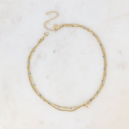Collier 3 rangs Mériane - anneau avec maille grain de café émaillée, forçat et tubes et miroir