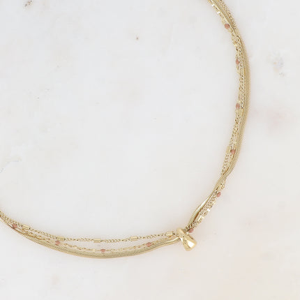 Collier 3 rangs Mériane - anneau avec maille grain de café émaillée, forçat et tubes et miroir