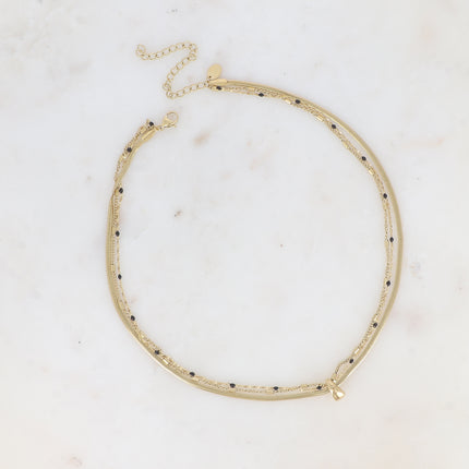 Collier 3 rangs Mériane - anneau avec maille grain de café émaillée, forçat et tubes et miroir