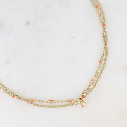 Collier 3 rangs Mériane - anneau avec maille grain de café émaillée, forçat et tubes et miroir
