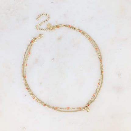 Collier 3 rangs Mériane - anneau avec maille grain de café émaillée, forçat et tubes et miroir