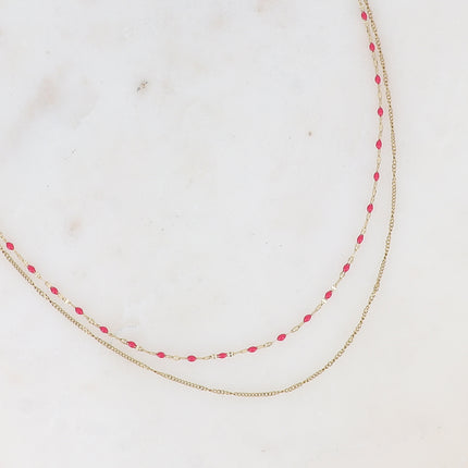 Collier 2 rangs - maille grain de café émaillée et forçat